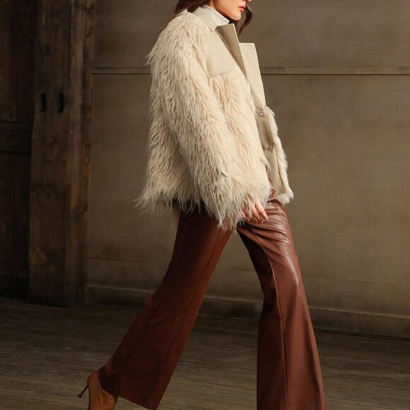 Beige Casual Women's Fluffy Short Fluffy Fuzzy Jacket - Picture 5 of 6